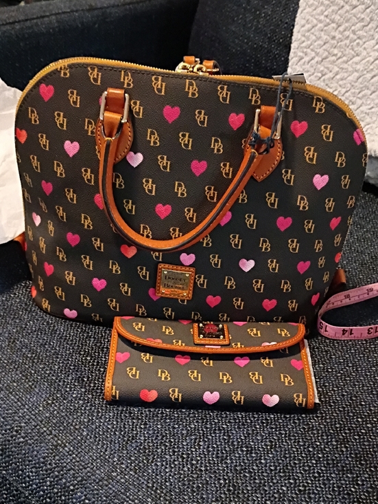 Dooney & Bourke Handbags - Dooney & Bourke Brown Heart Logo Dome Satchel with Matching Wallet